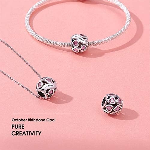 Birthstone Charms 925 Sterling Silver Love Heart Openwork Bead for Charm Bracelets