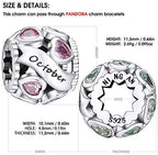 Birthstone Charms 925 Sterling Silver Love Heart Openwork Bead for Charm Bracelets