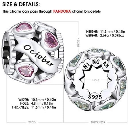 Birthstone Charms 925 Sterling Silver Love Heart Openwork Bead for Charm Bracelets