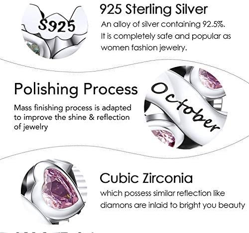 Birthstone Charms 925 Sterling Silver Love Heart Openwork Bead for Charm Bracelets