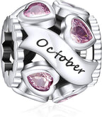 Birthstone Charms 925 Sterling Silver Love Heart Openwork Bead for Charm Bracelets
